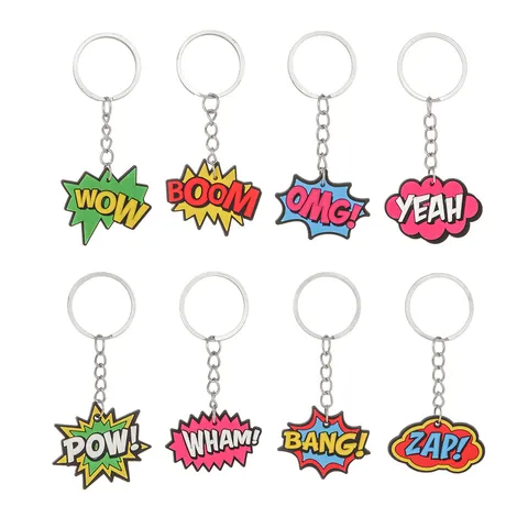 Porte-clés Époxy PVC Slogan de Dessin Animé Anneau Métallique Pendentif de Sac Suspendu de Voiture Jouet Mignon Cadeau pour Enfants
