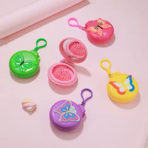 Portable Folding Air Cushion Massage Comb With Makeup Mirror Cartoon Butterfly Animal Travel Hair Brush