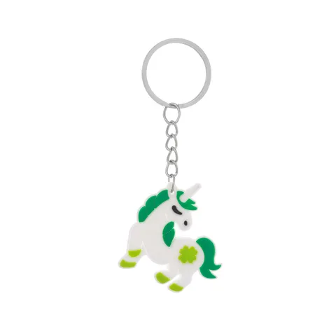 Portachiavi Irlandese Arcobaleno Unicorno Cappello Trifoglio di San Patrizio in Gomma Morbida PVC e Anello Chiave in Metallo