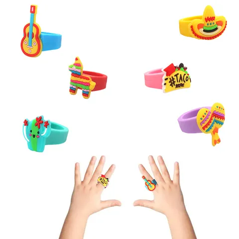 Kinder Cartoon PVC Weiche Gummiringe Mexikanischer Stil Kaktus Hut Gitarre Spielzeug Fingerring Party Geschenk Schmuck Für Kinder