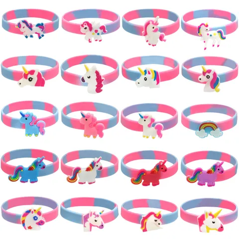 Bracelet en Silicone pour Enfants Dessin Animé Licorne PVC Caoutchouc Souple Dégradé Coloré Cadeau de Fête Bijoux