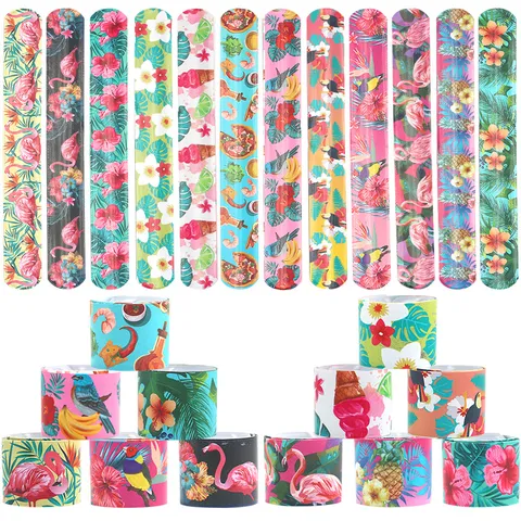 Bracciali Slap Hawaiani Fenicottero Tropicale Foglia di Palma Bomboniere Giocattoli da Polso per Bambini Stili Assortiti Regalo da Polso