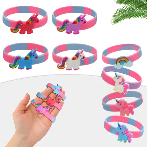 Bracelet en Silicone pour Enfants Dessin Animé Licorne PVC Caoutchouc Souple Dégradé Coloré Cadeau de Fête Bijoux