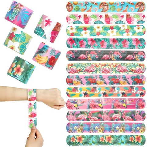 Bracciali Slap Hawaiani Fenicottero Tropicale Foglia di Palma Bomboniere Giocattoli da Polso per Bambini Stili Assortiti Regalo da Polso