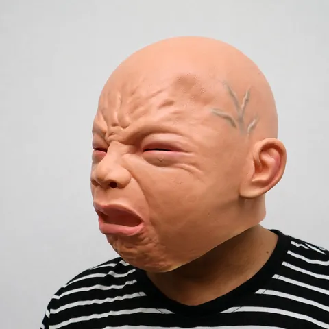 Halloween Funny Baby Crying Face Mask Creepy Latex Headgear Horror Costume Party Props Full Head Mask