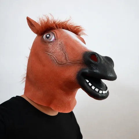 Divertente Maschera da Testa di Cavallo in Lattice di Halloween Accessorio Costume Animale Festa Cosplay