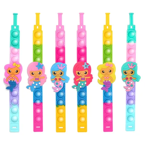 Mermaid Push Pop Bubble Fidget Toy Silicone Wristband Colorful Sensory Stress Relief Bracelet For Kids And Adults