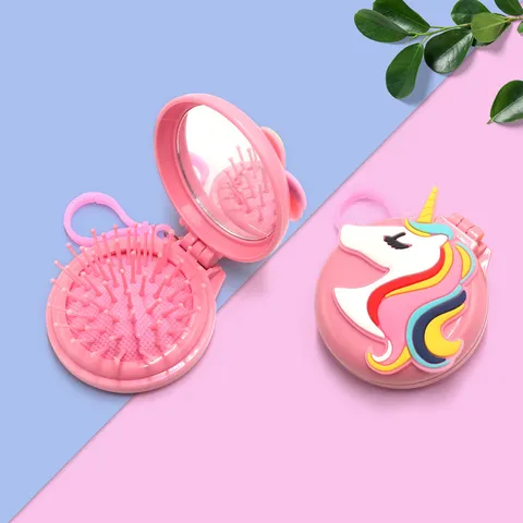 Peigne à Coussin d'Air Pliable Portable Avec Miroir Mignon Animal Dessin Animé Brosse à Cheveux de Voyage Peigne de Maquillage Compact Pour Femmes Filles