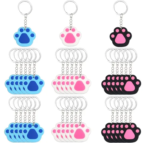 Portachiavi Carino con Impronta di Zampa Animale Cane Gatto Portachiavi PVC Anello in Metallo Pendente Decorazione Regalo