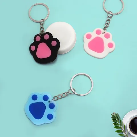Portachiavi Carino con Impronta di Zampa Animale Cane Gatto Portachiavi PVC Anello in Metallo Pendente Decorazione Regalo