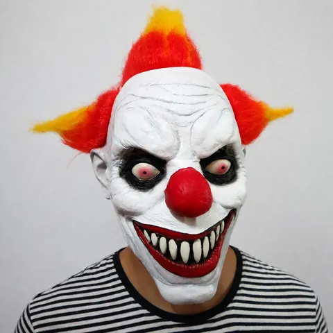 Halloween Horror Clown Mask Creepy Evil Devil Headgear With Synthetic Hair Scary Party Cosplay Prop