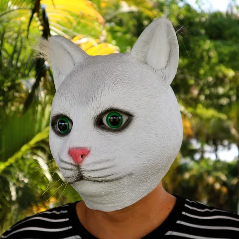 Máscara de Gato de Látex Sombreros de Animales Gato Negro Espeluznante Gato Blanco Accesorios de Disfraces Para Fiesta de Halloween Cosplay