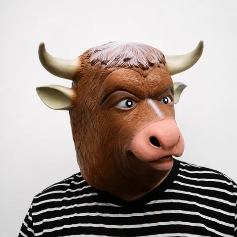 Halloween Latex Stier Kopf Maske Tier Kopfbedeckung Gruselig Cosplay Kostüm Party Requisite Neuheit Stierdämon Maske