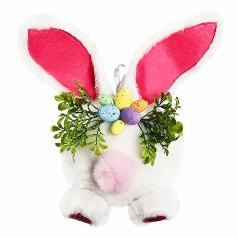 Easter Bunny Wreath Plush Rabbit Garland with Easter Eggs Green Leaves Spring Hanging Decor for Front Door Party