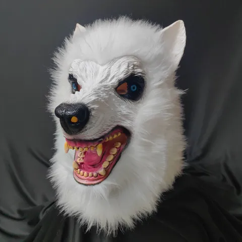 Halloween Horror Latex Plush White Wolf Mask Scary Animal Headgear For Costume Party Role Play Event Performance