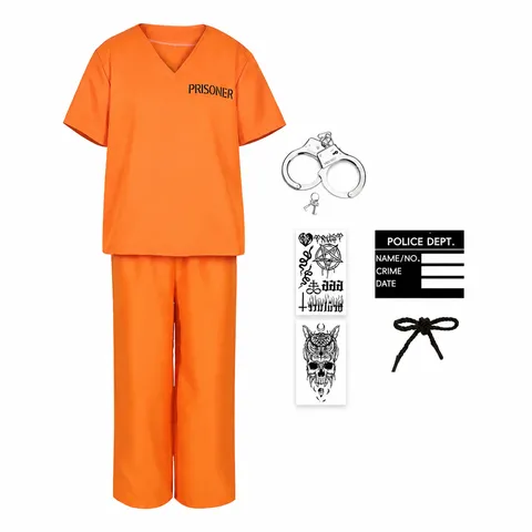 Halloween Häftling Cosplay Kostüm Oranger Gefängnis Anzug Mit Zubehör Für Party