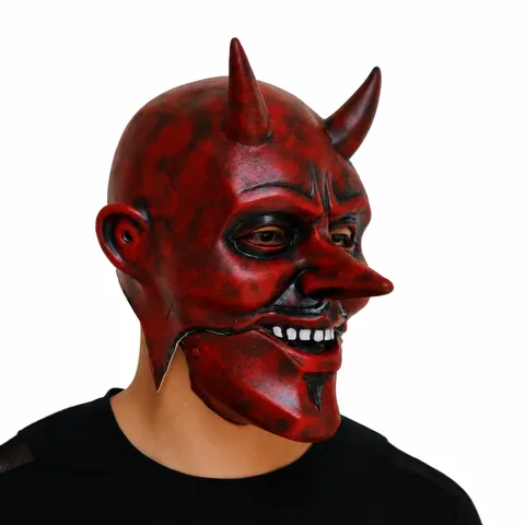 Halloween Boca Móvil Máscara de Diablo Rojo Espeluznante Cosplay Disfraz Fiesta Accesorio Látex Demonio Máscara Para Fiesta de Disfraces Adultos