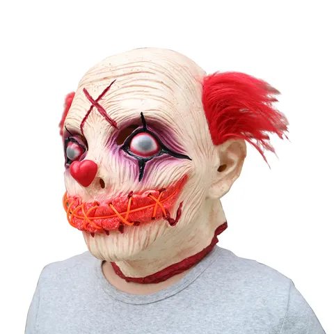 Máscara de Látex de Payaso Brillante LED Pelo Rojo Máscara de Disfraz de Terror de Miedo para Fiesta de Halloween