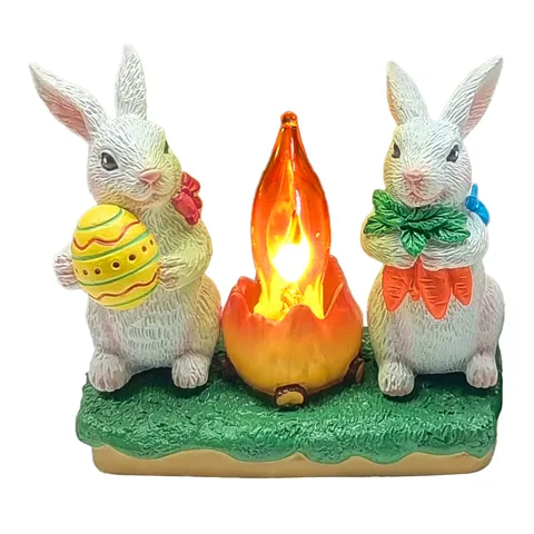 Lapin de Pâques Veilleuse Résine Artisanat Ornement Oeuf de Pâques Lampe Décorative LED Plug-in Lumière Vacances Maison Décor