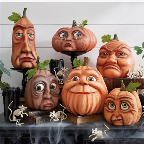 Halloween Pumpkin Outdoor Decoration Resin Scary Human Face Pumpkin Head Sculpture Yard Party Horror Prop Home Decor