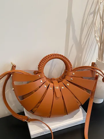 Bolso de Concha de Cuero PU de Moda Asa Tejida Bolso de Hombro Casual Diario