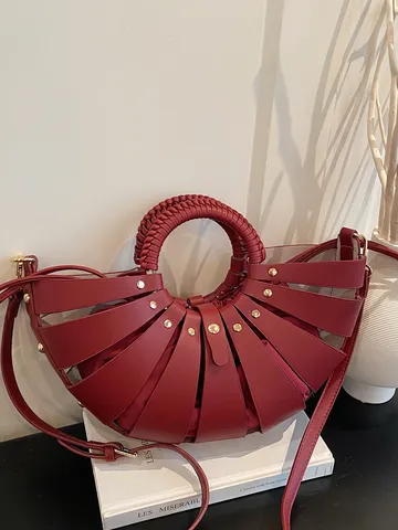 Bolso de Concha de Cuero PU de Moda Asa Tejida Bolso de Hombro Casual Diario