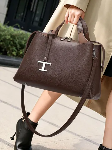 Bolso Tote de Gran Capacidad Mujeres Bolso de Mano de Cuero PU Moda Vintage Bolso de Hombro Commuting Con Asa Superior