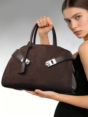 Bolso de Mano de Cuero PU Mate de Moda para Mujer Gran Capacidad Bolso de Hombro con Cerradura Metálica