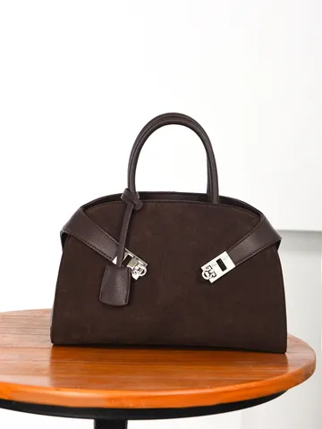 Bolso de Mano de Cuero PU Mate de Moda para Mujer Gran Capacidad Bolso de Hombro con Cerradura Metálica