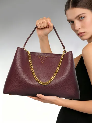 Bolso de Mano de Moda de Cuero PU de Gran Capacidad Elegante Color Sólido Cosido Bolso Tote Con Cadena de Metal Bolso de Hombro para Mujer Viaje Diario
