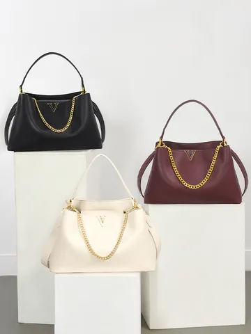 Bolso Tote de Mujer de Cuero PU Cadena de Moda Gran Capacidad Bolso de Hombro Minimalista Urbano Viaje para Uso Diario