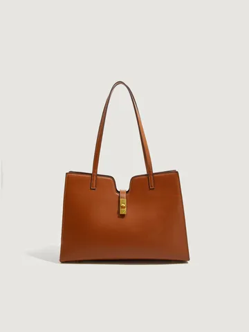 Bolso Tote de Cuero PU de Moda Gran Capacidad Bolso de Hombro para Mujer Conmutar Bolso de Mano Simple Elegante Con Cierre de Metal para Oficina