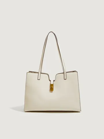 Bolso Tote de Cuero PU de Moda Gran Capacidad Bolso de Hombro para Mujer Conmutar Bolso de Mano Simple Elegante Con Cierre de Metal para Oficina