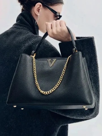 Bolso Tote de Mujer de Cuero PU Cadena de Moda Gran Capacidad Bolso de Hombro Minimalista Urbano Viaje para Uso Diario