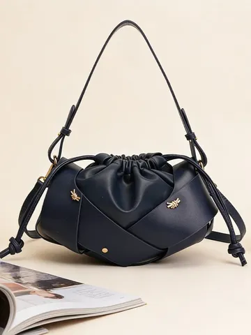 Bolso de Hombro Tejido para Mujer Cuero PU Con Cordón Bolso Dumpling Chic Minimalista Urbano Bolso de Mano Para Combinación Diaria