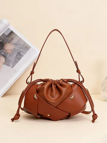 Bolso de Hombro Tejido para Mujer Cuero PU Con Cordón Bolso Dumpling Chic Minimalista Urbano Bolso de Mano Para Combinación Diaria