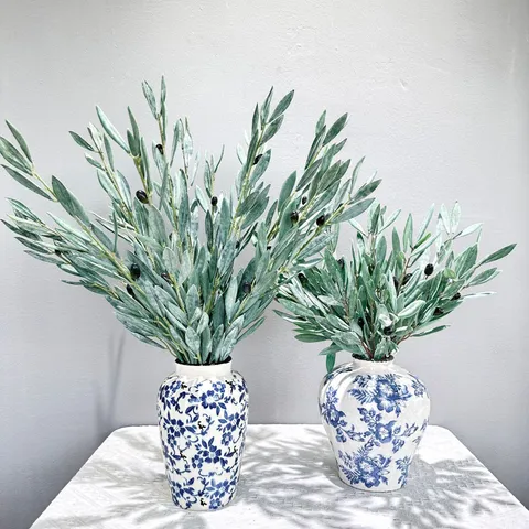 Ramas de Olivo Artificiales de Plástico y PVC Tallos de Follaje Falso con Frutos para Decoración de Hogar Boda Hotel