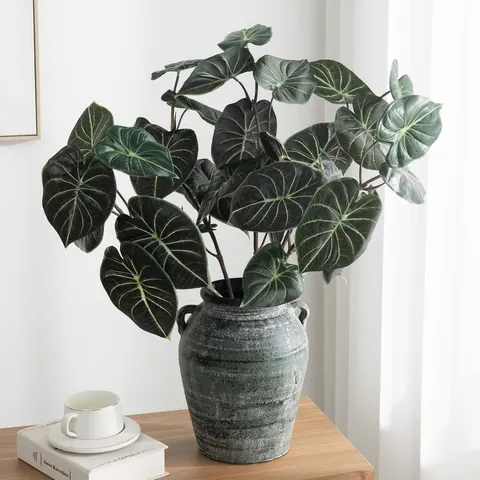 Artificial Green Plant Dragon Scale Leaf Begonia Leaf Fake Plant Simulation Foliage Branch For Home Indoor Floral Decor