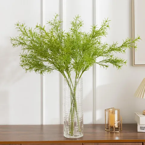 Artificial Green Plant Flocked Rosemary Asparagus Fake Foliage Stem For Wedding Home Decor Floral Arrangement