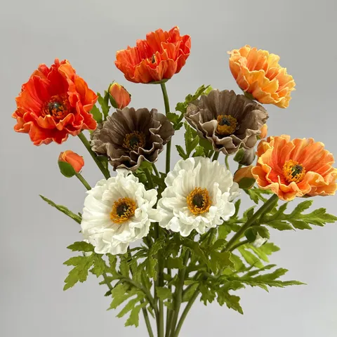 Artificial Poppy Flower PU Simulation Single Stem Fake Flower For Home Wedding Party Decor Floral Arrangement Craft