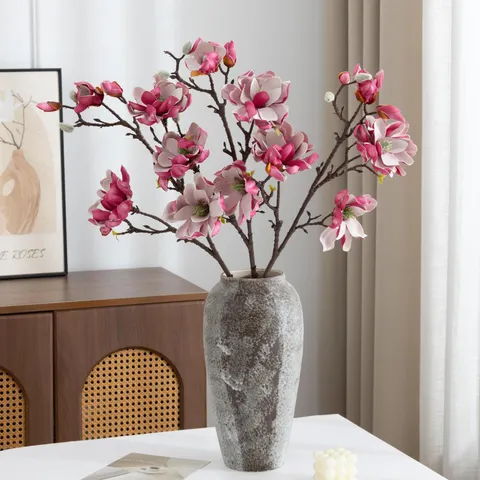 Artificial Magnolia Flower Stem PU Fake Magnolia Flowers For Home Decor Wedding Photography Props Floral Arrangement