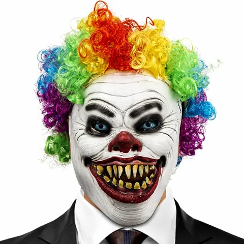 Scary Clown Latex Full Head Mask With Wig Movable Mouth Creepy Horror Mask For Halloween Cosplay Costume Party