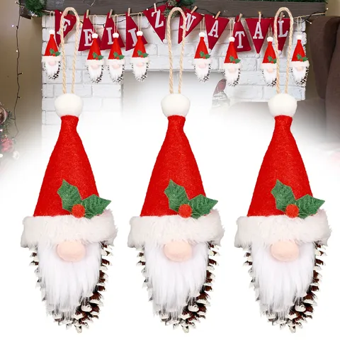 Natale Bambola Senza Volto Pigna Gnomo Ciondolo Babbo Natale Ornamento Sospeso Festa Casa Albero Decorazione