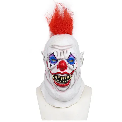Máscara de Látex de Payaso Sonriente de Terror de Halloween Con Peluca Roja Accesorios de Disfraz de Fiesta de Cosplay Aterrador