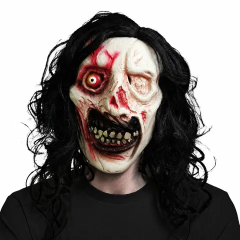 Halloween Horror Cyclops Ghost Mask Bloody Peeling Face Latex Mask Long Hair Creepy Cosplay Costume Party Props