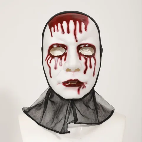 Halloween Horror Ghost Face Mask Scary Costume Party Prop Plastic Full Face Skull Mask With Mesh Hood