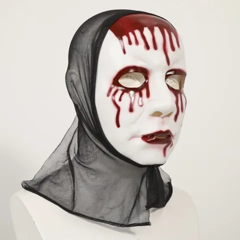 Halloween Horror Ghost Face Mask Scary Costume Party Prop Plastic Full Face Skull Mask With Mesh Hood