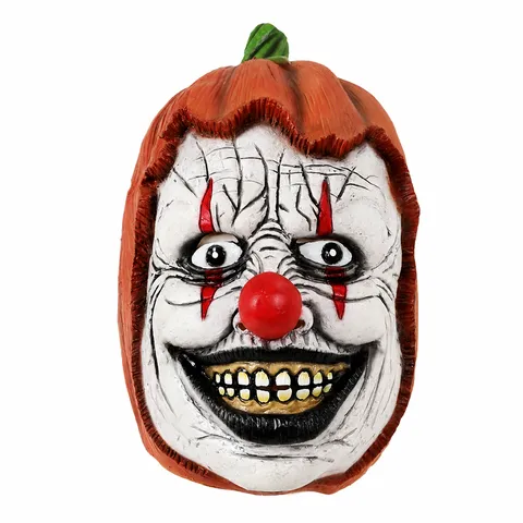 Halloween Pumpkin Clown Latex Mask Creepy Smiling Masquerade Costume Party Performance Prop Horror Face Cover