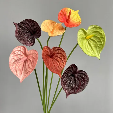 PU Artificial Anthurium Flower Single Branch Realistic Flamingo Flower Real Touch Plant For Home Wedding Party Floral Decor
