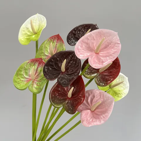 Artificial Anthurium Flower Stem Realistic Touch Fake Floral Plant Arrangement For Wedding Party Home Living Room Decor